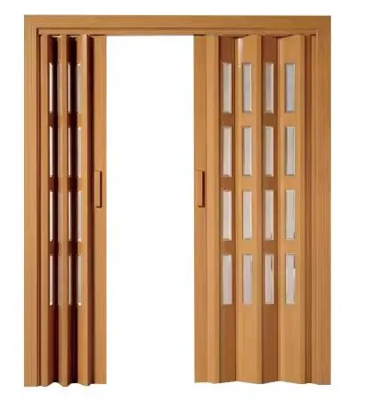 Mẫu cửa xếp nhựa vân gỗ gấp gọn hai bên ô cửa